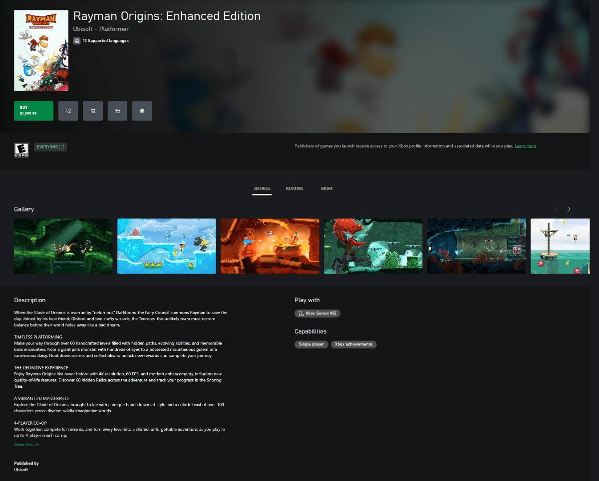 Rayman Origins: Enhanced Edition appeared in the Microsoft Store — page already removed